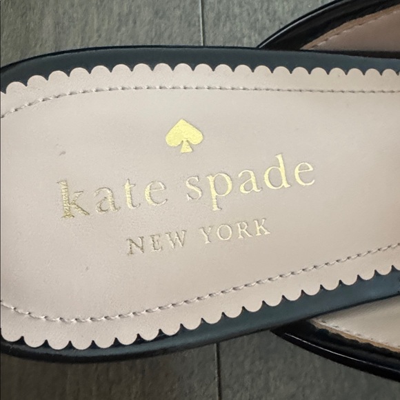 Kate Spade Glossy Black Mules with Gold Accent - Picture 2 of 4